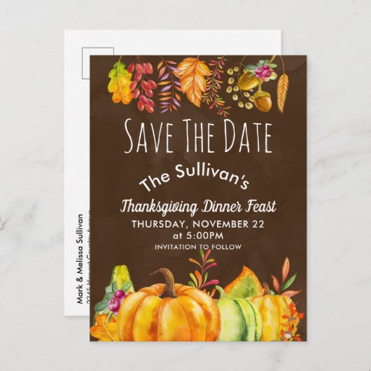 Oogst Pompoenen en Herfstloof Rand STD Aankondigingskaart (Voorkant / Achterkant)