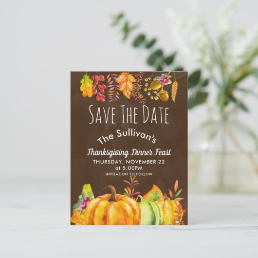 Oogst Pompoenen en Herfstloof Rand STD Aankondigingskaart (Staand voorkant)