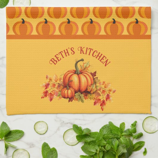 Oogst pompoenpleister theedoek (Gevouwen)