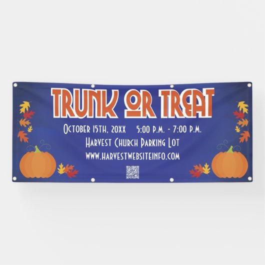 Oogst Pumpkin QR Code Trunk of Treat Spandoek (Horizontaal)