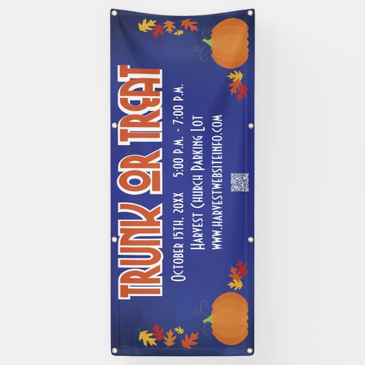 Oogst Pumpkin QR Code Trunk of Treat Spandoek (Verticaal)