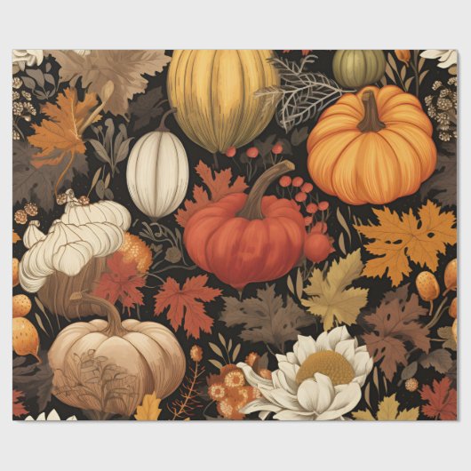 Oogst Pumpkins en Autumn Leaves Cadeaupapier (Vlak)