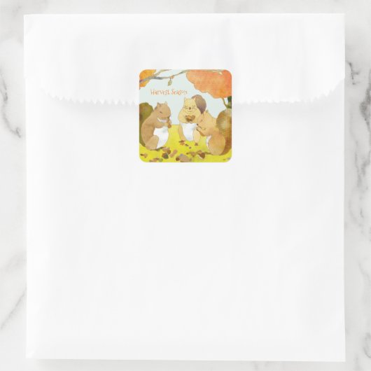 Oogst Season Squirrels Vierkante Sticker (Tas)