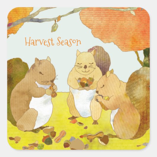 Oogst Season Squirrels Vierkante Sticker (Voorkant)