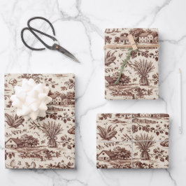 Oogst Sepia Bruin Toile Inpakpapier Vel