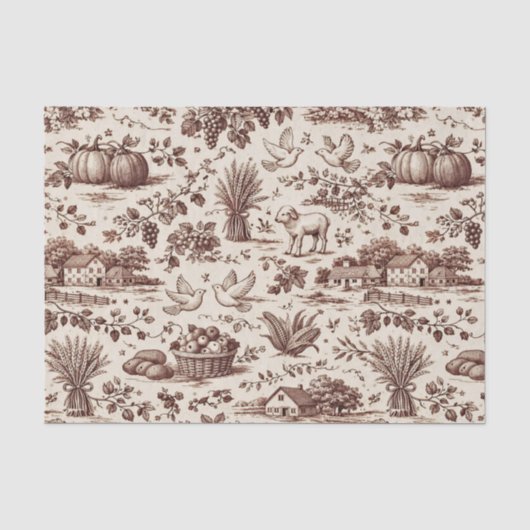 Oogst Sepia Bruine Toile Tissuepapier (Voorkant)