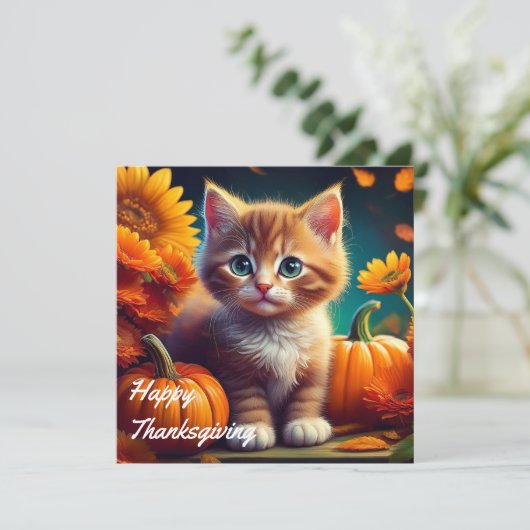 Oogst Sinaasappel Kattenpompoen Herfst Thanksgivin Feestdagenkaart (Staand voorkant)