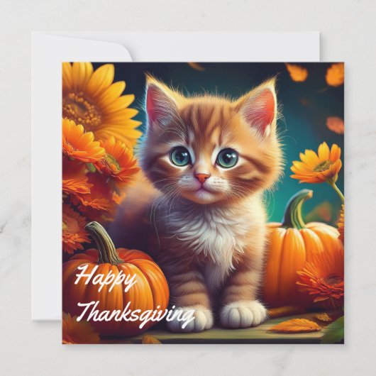 Oogst Sinaasappel Kattenpompoen Herfst Thanksgivin Feestdagenkaart (Voorkant)