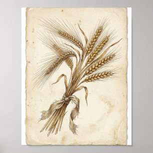 Oogst Tarwe Botanische I Vintage Schilderij Poster