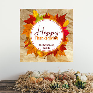 Oogst Thanksgiving Familie Herfstbladeren Poster