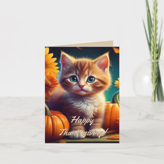 Oogst Thanksgiving Schattigee Ginger Kitten Pompoe Bedankkaart (Voorkant)