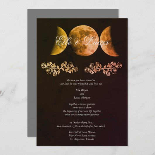 Oogst Triple Maan Trouw Uitnodiging (Voorkant / Achterkant)