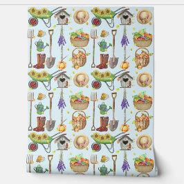 Oogst tuingereedschap Fruit en bloemen Behang