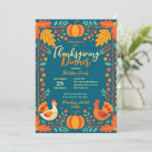 Oogst Turkije Folk Art Autumn Leaves Thanksgiving Kaart (Staand voorkant)