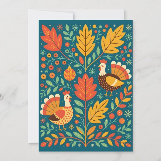 Oogst Turkije Folk Art Autumn Leaves Thanksgiving Kaart (Achterkant)