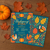 Oogst Turkije Folk Art Autumn Leaves Thanksgiving Kaart