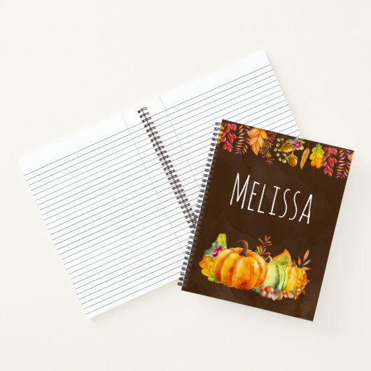 Oogst van pompoenen en najaar van lederen notitieboek (Binnen)