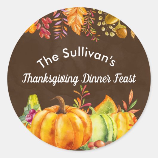 Oogst van pompoenen en najaar van leghand ronde sticker (Voorkant)