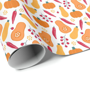 Oogst Vegetable Pattern Oranje en Red Cadeaupapier