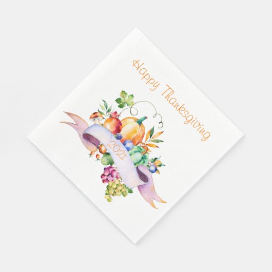 Oogst Watercolor Pompoenen en Vruchten Servet (Hoek)