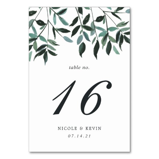 Oogst Waterverf Foliage Table Number Kaart (Achterkant)