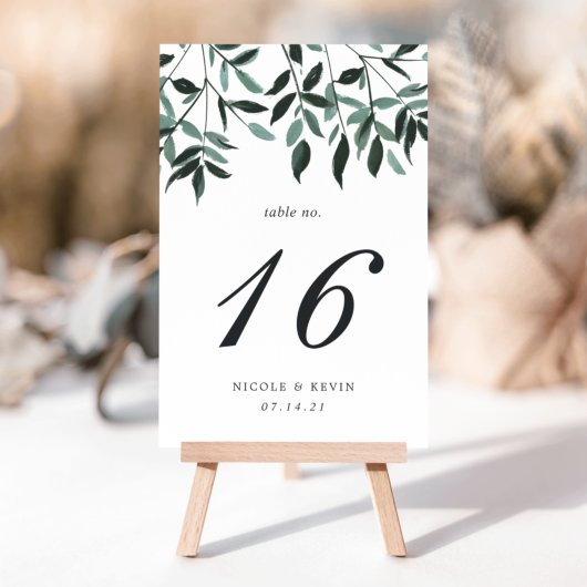 Oogst Waterverf Foliage Table Number Kaart