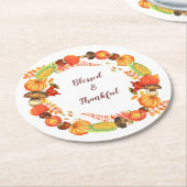 Oogst Wreath Blessed Thanksgiving Ronde Kartonnen Onderzetter (Gebogen)