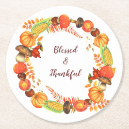 Oogst Wreath Blessed Thanksgiving Ronde Kartonnen Onderzetter