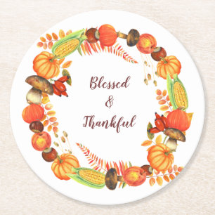 Oogst Wreath Blessed Thanksgiving Ronde Kartonnen Onderzetter