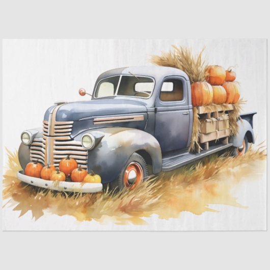 Oogstauto gevuld met pompoenen 1 Decoupage papier (Voorkant)