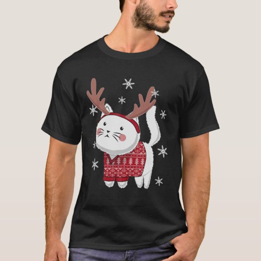 Oogstbeker Kerstavond Kat Reindeer Antlers Headba T-shirt (Voorkant)