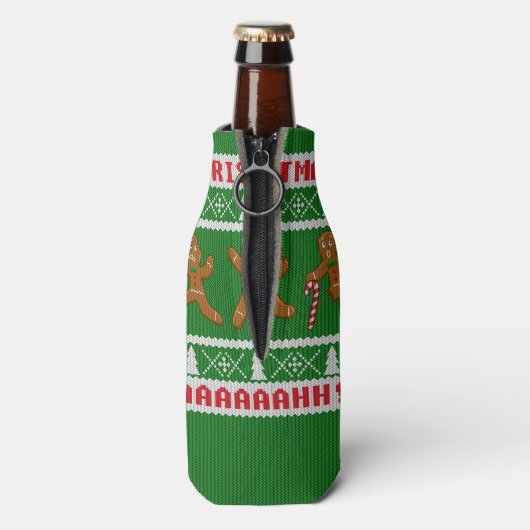 Oogstbeker met kerst Scared Gingerbreadmen Green Flesjeskoeler (Fles Achterkant)