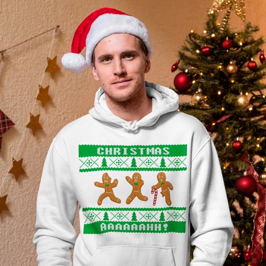 Oogstbeker met kerst Scared Gingerbreadmen Green Hoodie
