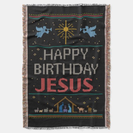 Oogstbeker met Kerstmis - Happy Birthday Jesus Deken (Voorkant Verticaal)