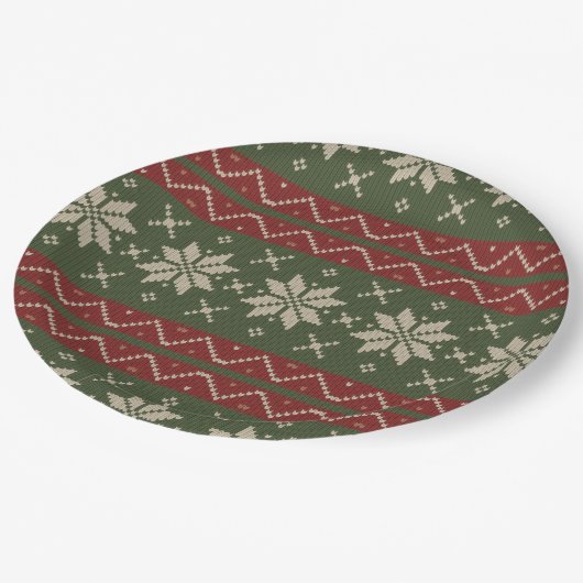Oogstbeker Scandinavian Knit Red Green Papieren Bordje (Gekanteld)