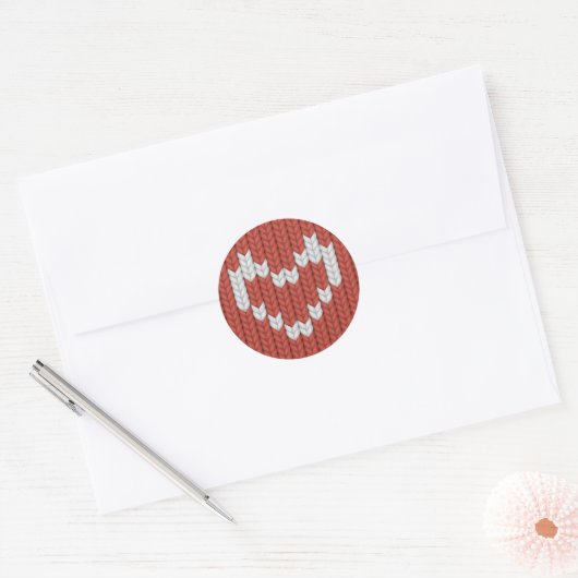Oogstbeker Scandinavian Knit Red Heart Ronde Sticker (Envelop)
