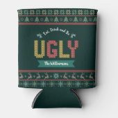 Oogstbeker Scandinavische Knit Jouw naam Green Blikjeskoeler (Voorkant)