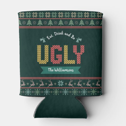 Oogstbeker Scandinavische Knit Jouw naam Green Blikjeskoeler (Achterkant)