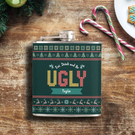 Oogstbeker Scandinavische Knit Jouw naam Green Heupfles