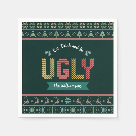 Oogstbeker Scandinavische Knit Jouw naam Green Servet (Voorkant)