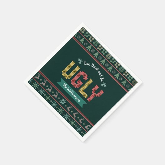 Oogstbeker Scandinavische Knit Jouw naam Green Servet (Hoek)