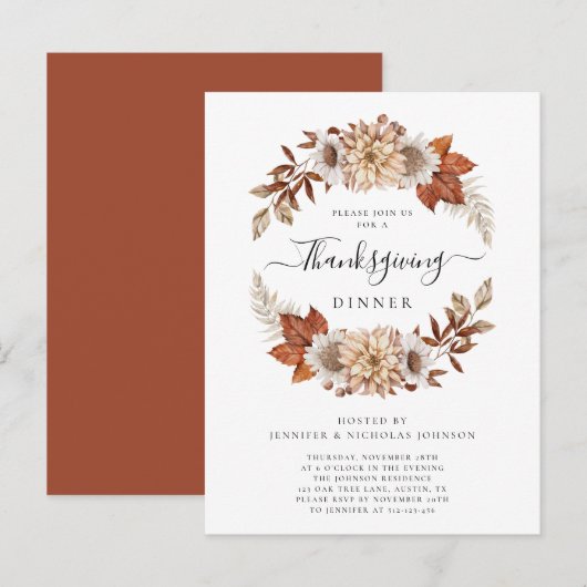 Oogstbladeren Thanksgiving-diner Uitnodiging Briefkaart (Voorkant / Achterkant)