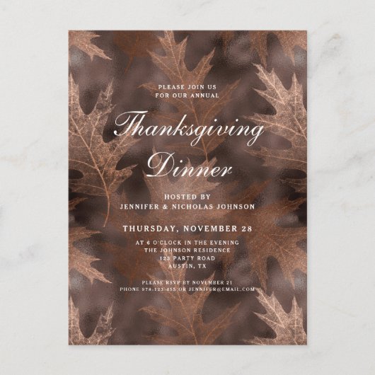Oogstbladeren Thanksgiving-diner Uitnodiging Briefkaart (Voorkant)