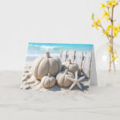 Oogstdag Strand Zand Pompoenen Kaart (Gele Bloem)