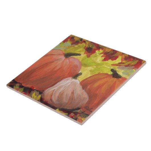Oogstdagpompoenen #2 Herfst Herfstbladeren Tegeltje (Zijkant)