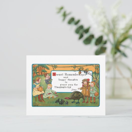  oogsten Kinderen en Thanksgiving Verse Feestdagenkaart (Staand voorkant)