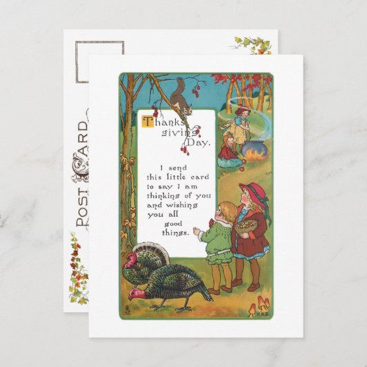  oogsten Kinderen en Thanksgiving Verse Feestdagenkaart (Voorkant / Achterkant)