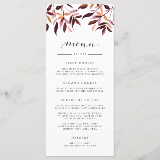 oogsten | Waterverf Foliage Menu Kaart (Voorkant)