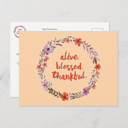 Oogstfeest bloemenkrans met boodschap briefkaart (Voorkant / Achterkant)