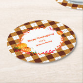 Oogstfeest Bruine Witte Geruite Pompoen Ronde Kartonnen Onderzetter (Gebogen)